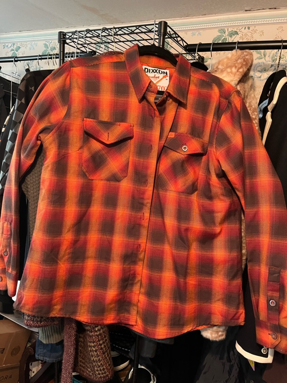DIXXON Orange and Brown Plaid Button-Down Shirt